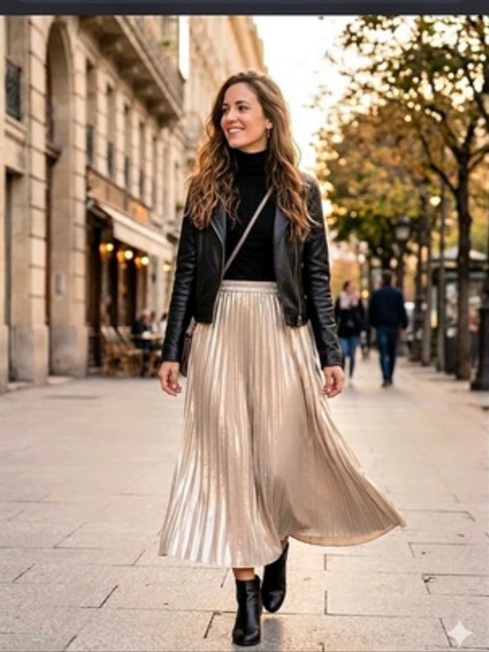 En Saison Metallic Pleated Maxi Skirt in Gold Like New